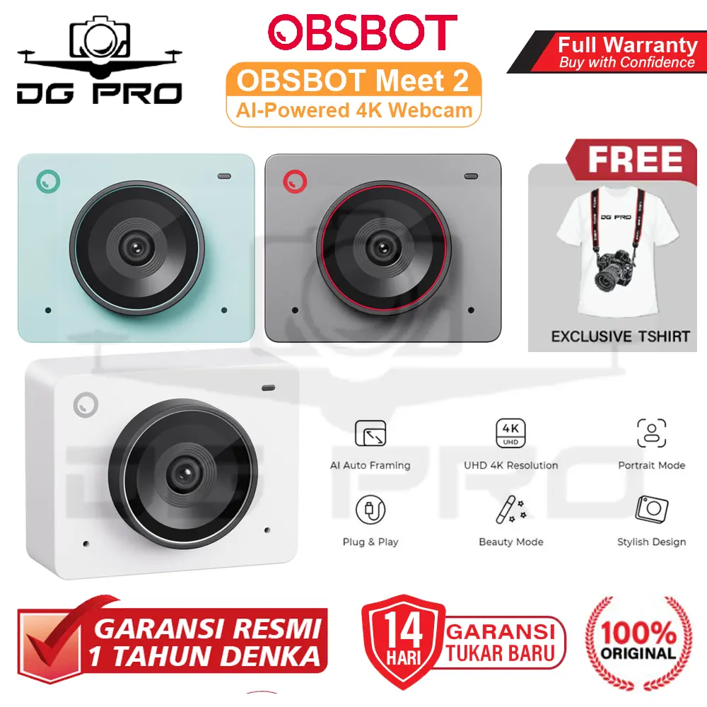 OBSBOT Meet 2 AI-Powered 4K Webcam Streaming Camera Portable Web Cam Garansi Resmi