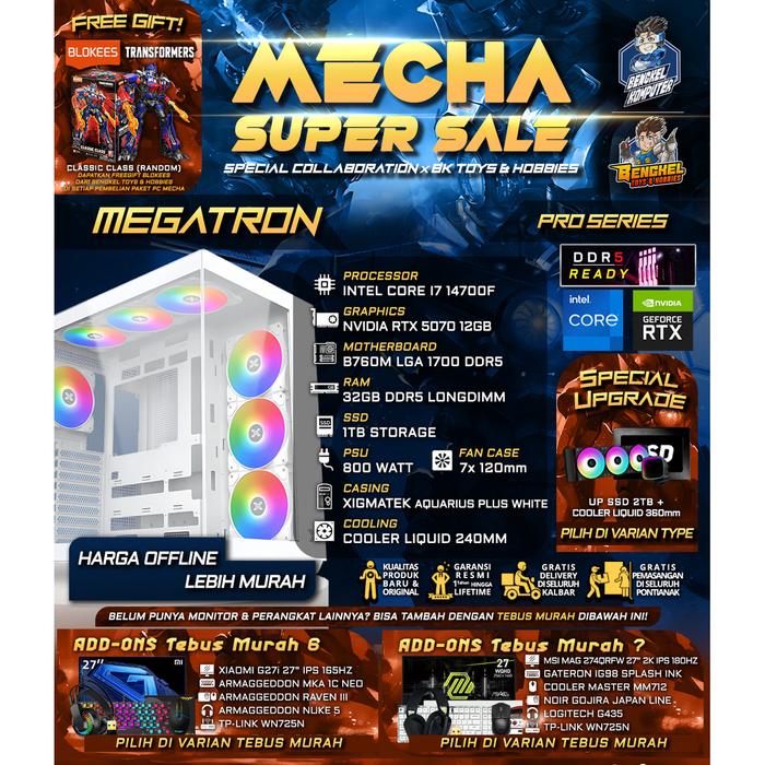 Gambar MECHA SUPER SALE - PC MEGATRON |  INTEL CORE i7-14700F - NVIDIA RTX 5070 12GB - DDR5 SERIES | GAMING FULLSET - DEFAULT, PC ONLY dari bengkelkomputerptk Kota Pontianak Tokopedia