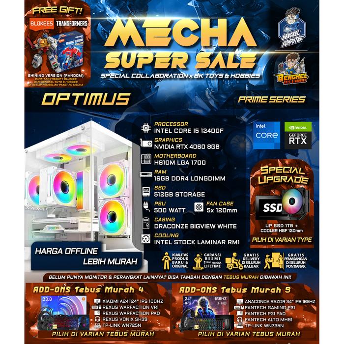 Gambar MECHA SUPER SALE - PC OPTIMUS | INTEL CORE i5-12400F - NVIDIA RTX 4060 8GB | GAMING FULLSET - DEFAULT, PC ONLY dari bengkelkomputerptk Kota Pontianak Tokopedia