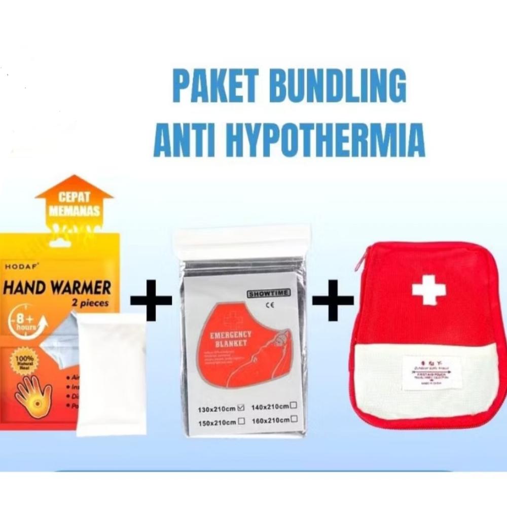 Paket Bundling anti hypotermia : P3k&isi+Hand warmer+Emergency blanket