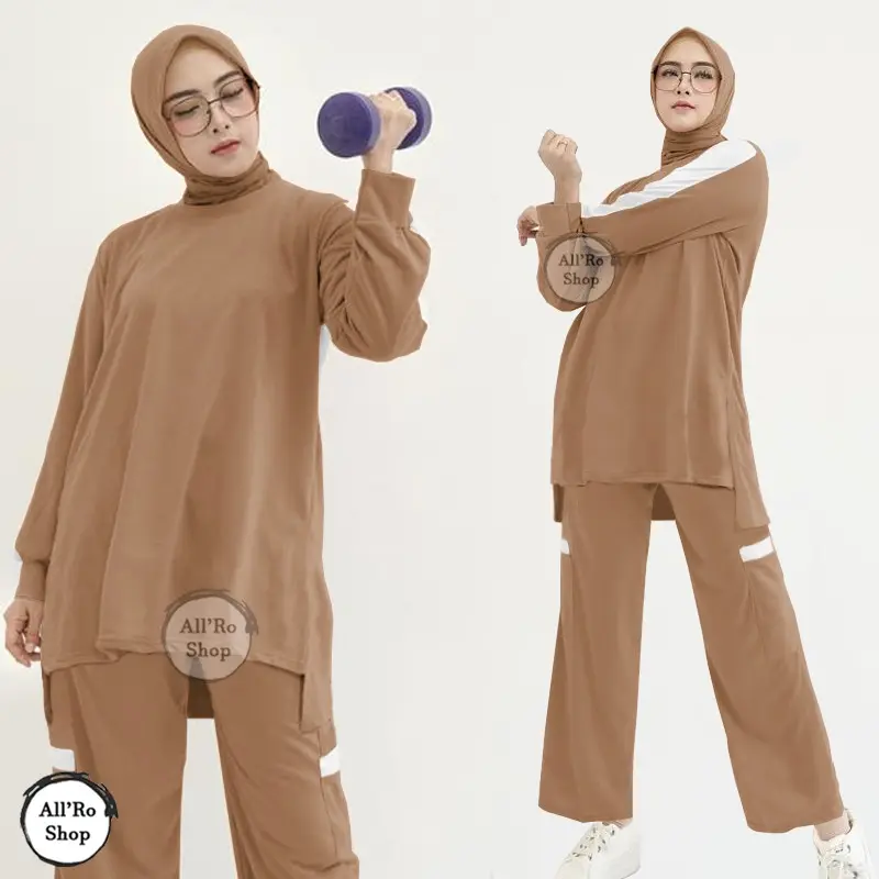 setelan olahraga wanita muslimah set baju dan celana senam jumbo