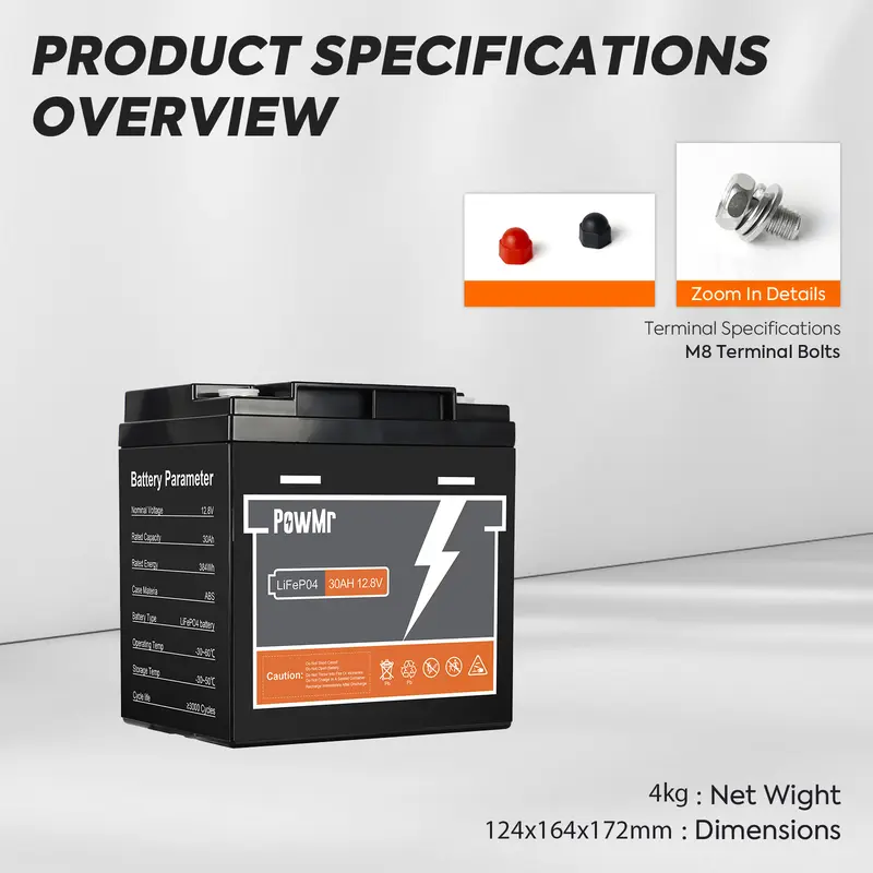 PowMr Baterai Lithium LiFePO4 12.8V 30AH 3000 Siklus Hidup Terkendali BMS Ukuran Mini Baterai Fosfat Besi Lithium LiFePO4 yang Dapat Dicas Ulang 2