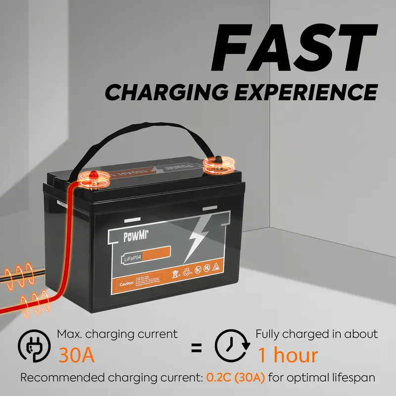 PowMr Baterai Lithium LiFePO4 12.8V 30AH 3000 Siklus Hidup Terkendali BMS Ukuran Mini Baterai Fosfat Besi Lithium LiFePO4 yang Dapat Dicas Ulang 4