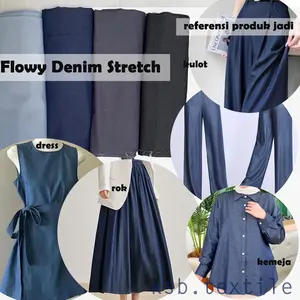 Flowy Denim Stretch / Kain Tencel Jeans Melar / Bahan Dress Kemeja Gamis Rok Celana Kulot / Chambrey Meral / ECERAN / PER 0.5 METER by ksb textile