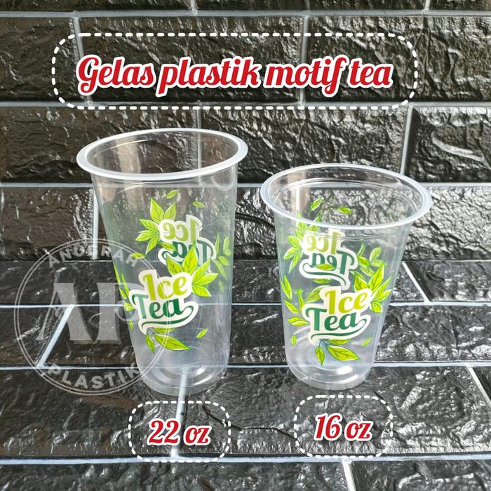 Gambar Gelas plastik motif Tea uk 16 oz tanpa tutup dari Anugrah Plastik_NEW Kota Surabaya Tokopedia