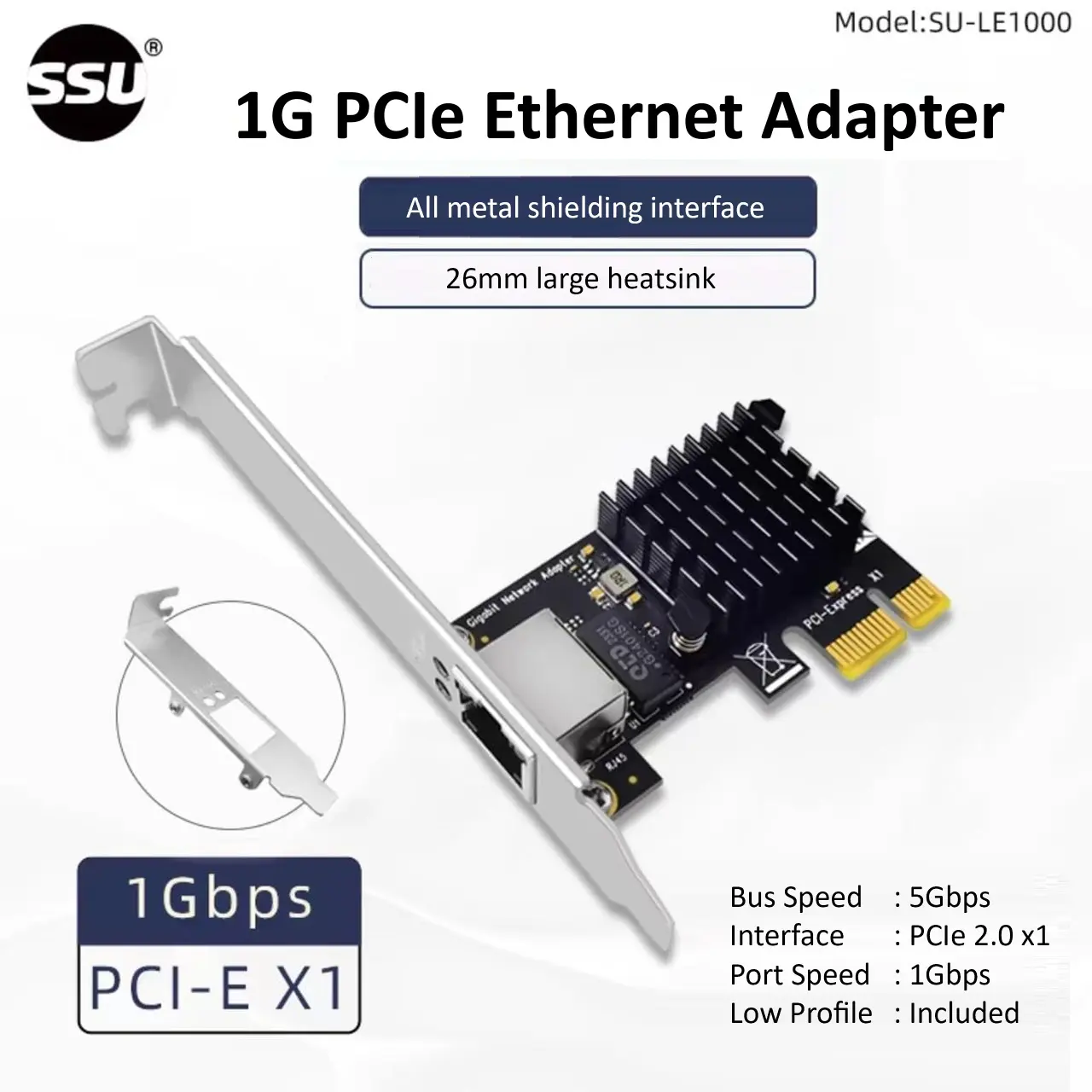 SSU 1 Gigabit PCIe x1 Network Adapter Ethernet Expansion 1 Gbit 1G LAN Card PCI Express GbE With Low Profile Bracket Heatsink