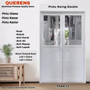 Pintu Swing Double Aluminium Querens-Super Premium Querens-PSDA 02-1/2 Kaca Clear-Putih