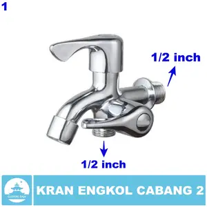 Kran Air Engkol Stainless 1/2 inch Cabang 2 Putar Double Keran Tembok Kamar Mandi Shower Chrome