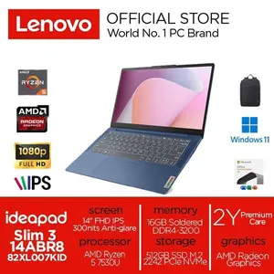 LENOVO IDEAPAD SLIM 3 14ABR8 RYZEN 5 7530U 16GB 512GB SSD INTEGRATED 14" FHD IPS W11 OHS