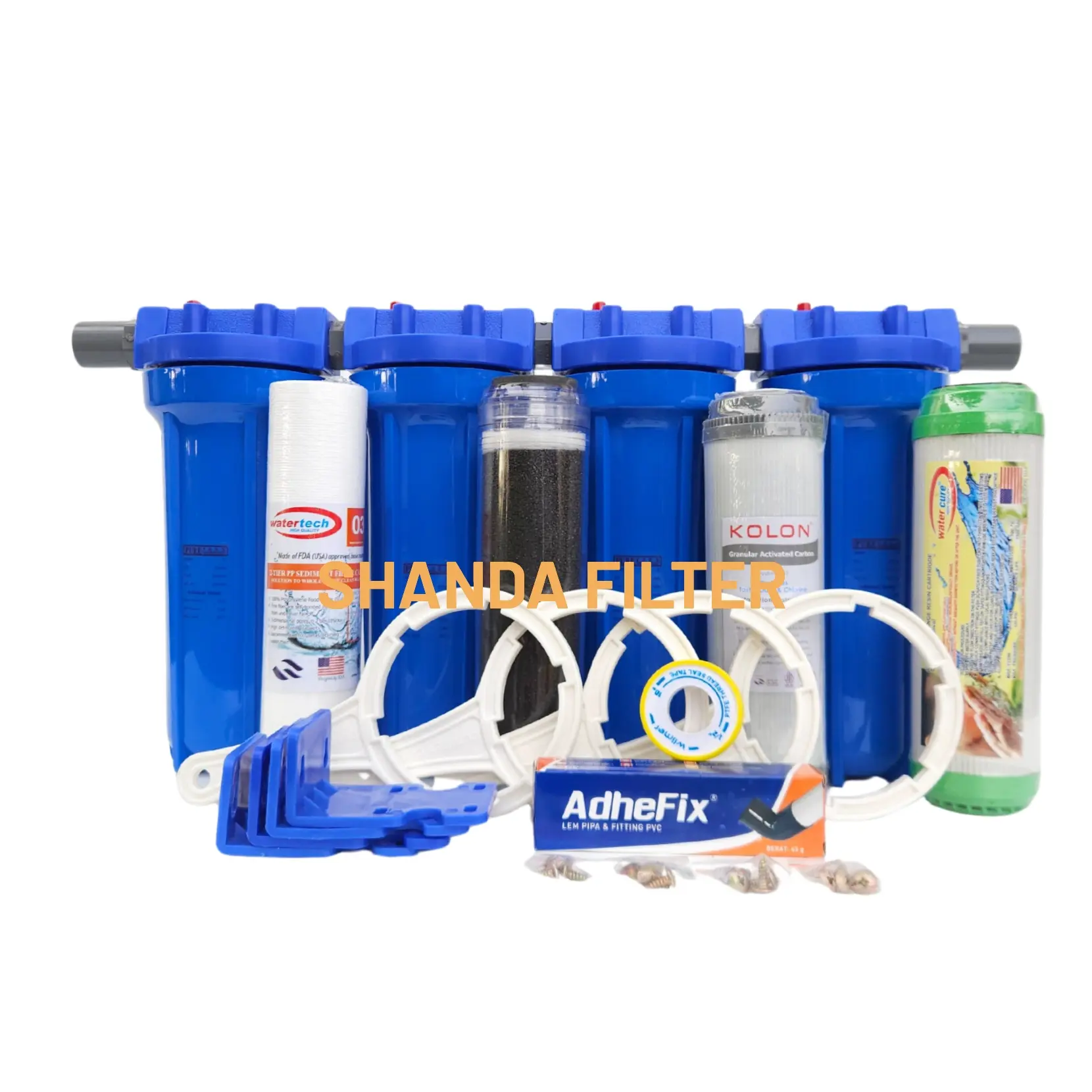 PAKET FILTER AIR BERBESI + RESIN 4 TAHAP - NANOTEC BLUE 10" - LNGKP
