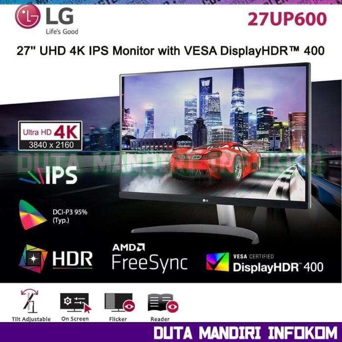 Gambar LG 27UP600 W 27 Inch - UHD 4K IPS HDR400 FreeSync HDMI DP Monitor dari Duta Mandiri Infokom Kota Administrasi Jakarta Pusat Tokopedia