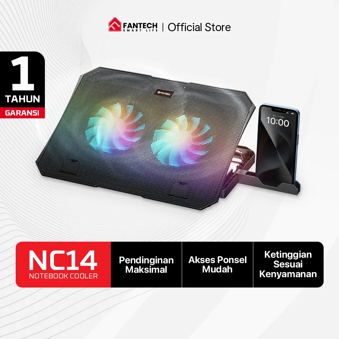 Fantech Cooling Pad RGB NC11, NC12, NC13, NC14, NC30 Kipas Pendingin Laptop Cooler with Phone Holder