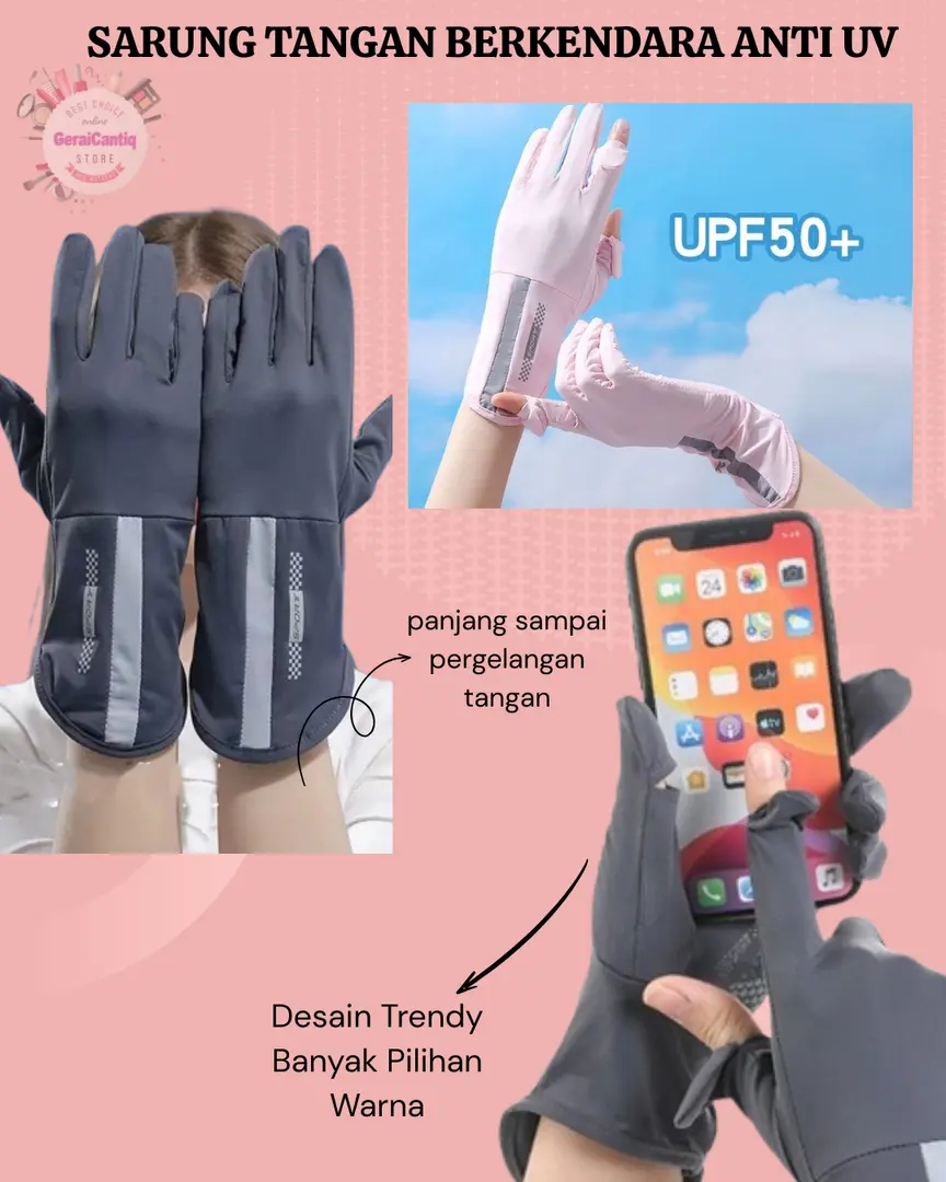 Sarung Tangan Touchscreen Antislip Bahan Ice Silk Anti UV Upf 50+ Cocok Untuk Berkendara Unisex Kualitas Premium Best Seller