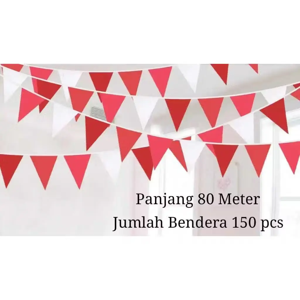 80 Meter Bendera Kain Warna warni Segitiga Bendera Hias Bunting Flag HUT RI