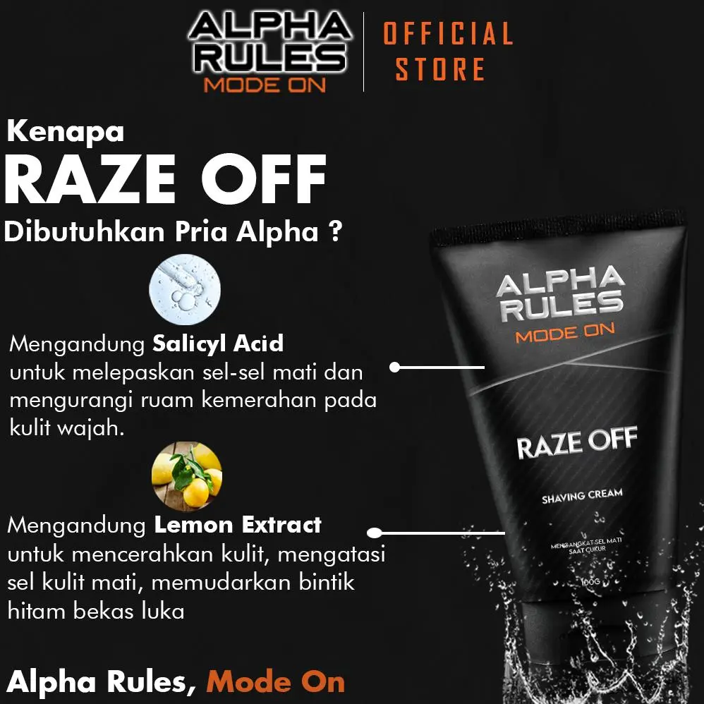 Alpharules Raze Off Shaving Cream Pria 100 ML - Krim Cukur Laki-laki - Cream Cukur Kumis dan Jenggot Alpha Rules Official