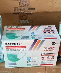 masker medis SATUAN buah merek patriot anti virus dan anti bakteri standard mui , kemenkes , ilac MRA, ANTAB accredited iso 17025 ( diplastik satuan)