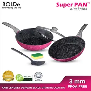Super Pan Bolde Black Pink Set 5 set - Coating Granit + Bisa Induksi