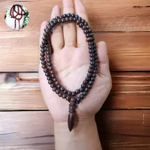 Kalung Tasbih Kayu Galih Asem 6mm Kombinasi Liontin
