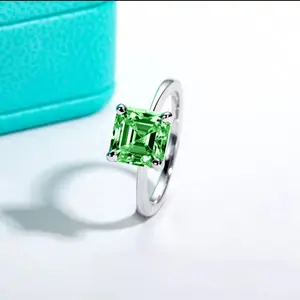 Colombian Cultivated Emerald Cincin Pria Wanita : 3ct 8*8mm Asscher Cut Engagement Rings Gold Plated S925 Silver Classic Rings For Women