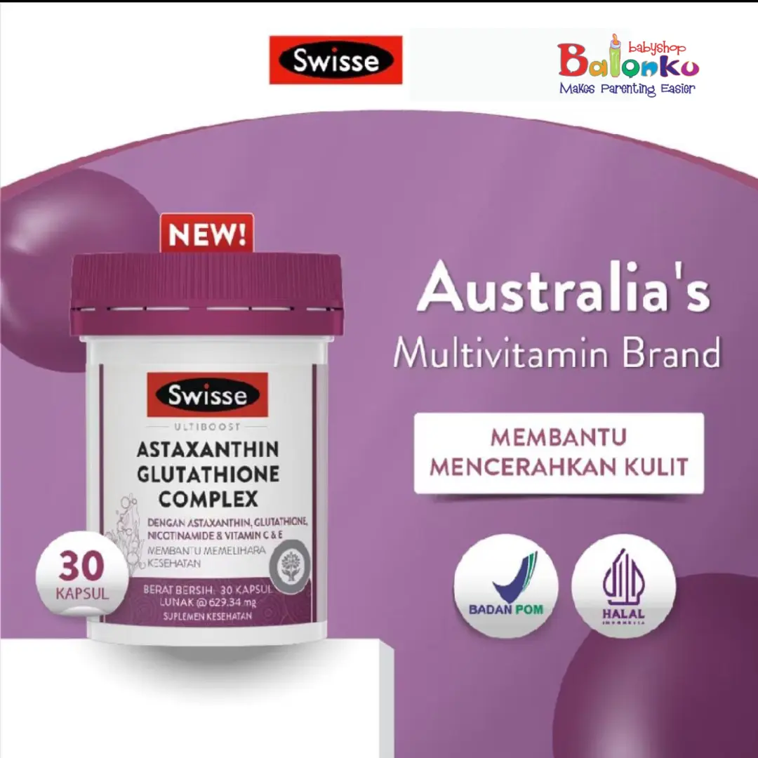 Swisse Astaxanthin Glutathione Complex 30 Capsules - Multivitamin untuk Membantu Mencerahkan dan Meratakan Warna Kulit - Shop