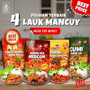 Mancuy - Paket Bundling 4pack - Lebih Hemat - Oseng Iga Mercon - Ceker Mercon - Oseng Cakalang Mercon - Cumi Ijo