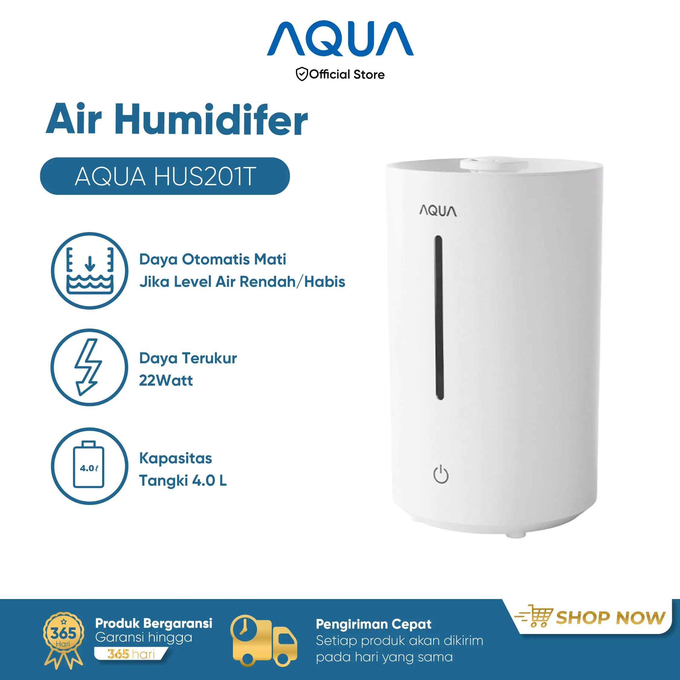 AQUA HUS201T 4L Humidifier Mist Humidifier Simple Touch Control Humidifying Mist Spray