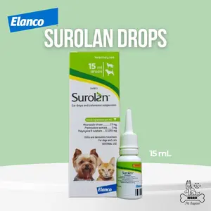 Elanco Surolan Drops 15 mL Otitis Dermatitis Treatment Ear Drops Cutaneous Suspension Dog Cat Obat Kucing Anjing Sakit Kulit Telinga