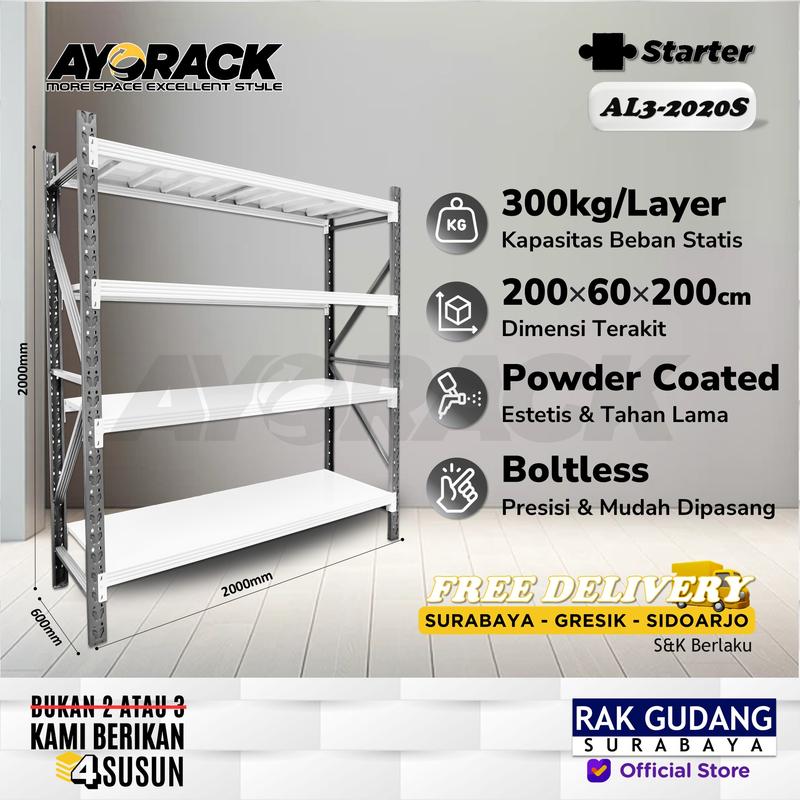 RAK GUDANG BESI 4 TINGKAT 2 METER AYORACK AL3-2020S LIGHT DUTY - Shop ...