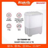 Gambar SHARP MESIN CUCI 2 TB ES-T80MW-HK Kapasitas 7Kg dari Atakrib Elektronik Yogyakarta Kab. Sleman 1 Tokopedia