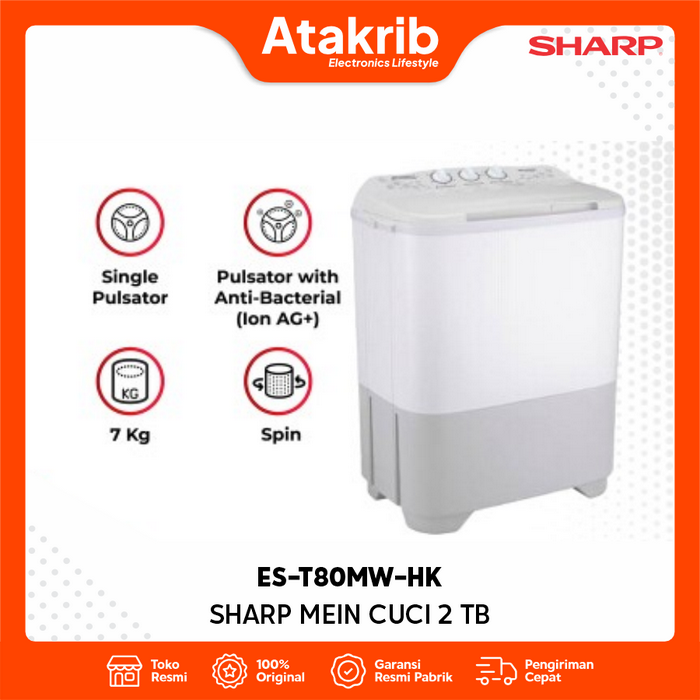 Gambar SHARP MESIN CUCI 2 TB ES-T80MW-HK Kapasitas 7Kg dari Atakrib Elektronik Yogyakarta Kab. Sleman Tokopedia