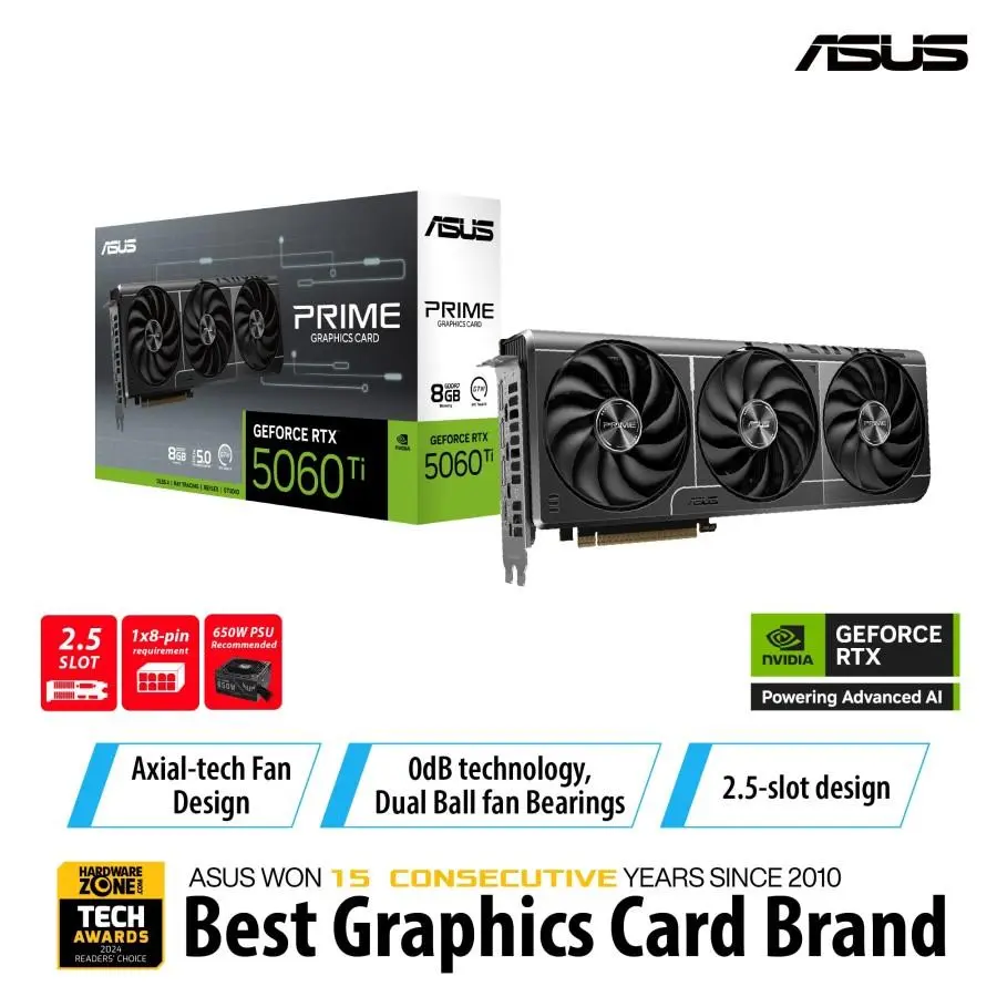 VGA Card ASUS PRIME GeForce RTX 5060 TI OC 8GB GDDR7 128Bit