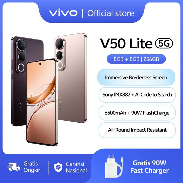 Gambar vivo V50 Lite 5G (8/256) Borderless Immersive Screen, Sony IMX882, 6500mAh Battery+90W Flashcharge, AI Erase 2.0, All-round Impact Resistance dari vivo Indonesia Kab. Tangerang Tokopedia