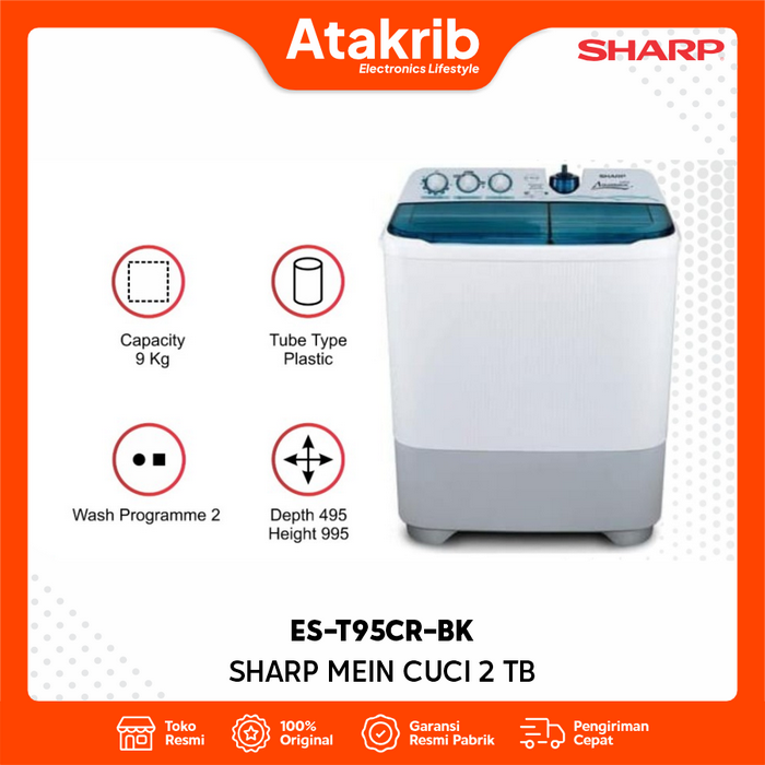 Gambar SHARP MESIN CUCI 2 TB ES-T95CR-BK Kapasitas 9 Kg dari Atakrib Elektronik Yogyakarta Kab. Sleman Tokopedia
