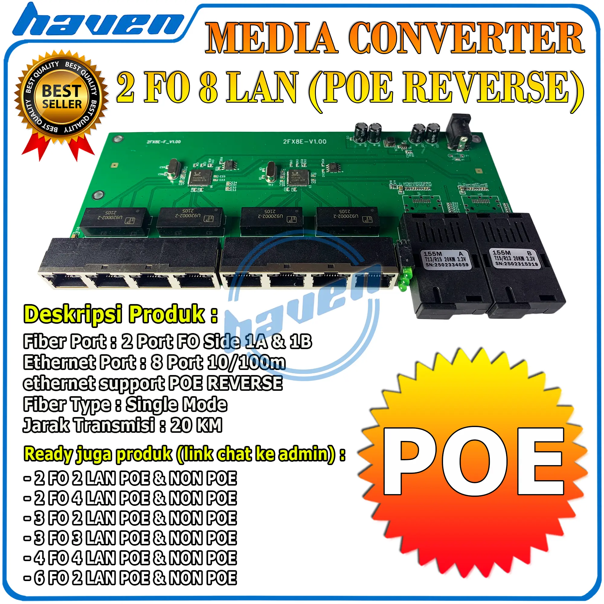 Media Converter 2 Port FO 8 Port LAN PCB POE / Media Converter 2 FO 8 LAN PCB POE Switch Fiber Optic HTB 2 SC 2F8E 10/100Mbps / Switch Fiber Optic 2 FO 8 LAN Board 2F8E POE / Media Converter 2 SC 8 LAN Board POE / Ethernet Fiber Switch 2 FO 8 LAN PCB POE