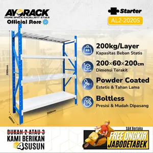 RAK GUDANG BESI 2 METER 4 SUSUN AYORACK AL2-2020S LIGHT DUTY 200KG W5