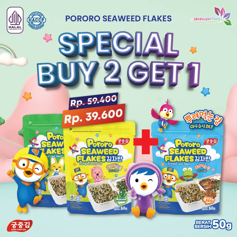 (BELI 2 GRATIS 1) HALAL PORORO SEAWEED FLAKES / RUMPUT LAUT KERING TABUR / DRIED SEAWEED FLAKES / RUMPUT LAUT TABUR 50G