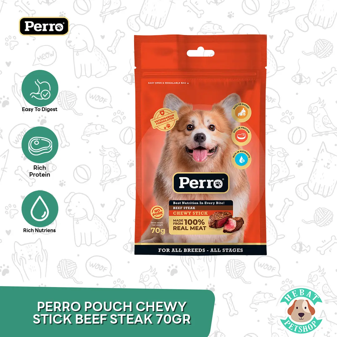Perro Chewy Stick Dog Snack Treat Steak 70 Gram