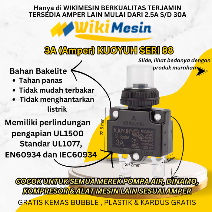 Gambar Overload Thermal Circuit Breaker Kuoyuh 3 Ampere 88 Series 3A dari Overload Wikimesin Kab. Tangerang Tokopedia