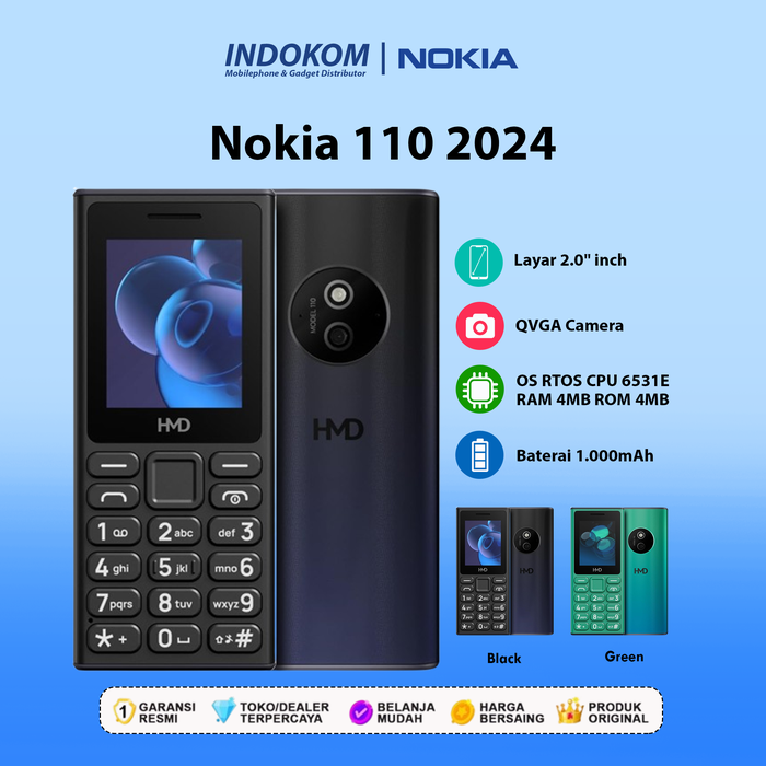 Gambar Nokia 110 (2024) Garansi Resmi - Black dari Indokom Store Kota Administrasi Jakarta Pusat Tokopedia
