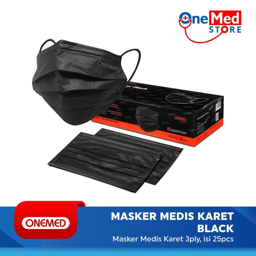 Masker Karet Medis 3ply All Black Onemed Box Isi 25