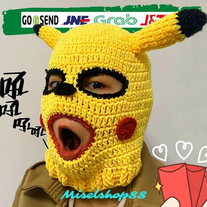 Topi Topeng Kupluk Masker Rajut Pikachu Pokemon Mask Halloween