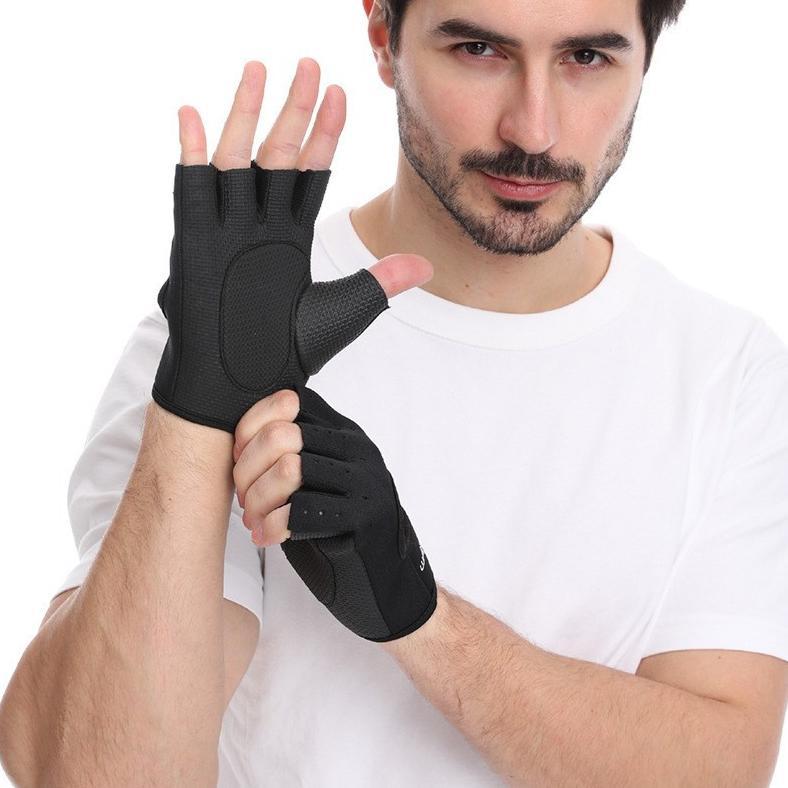 1 Pasang Sarung Tangan Fitness Pria Wanita Fingerless Gloves Gym Angkat Berat Bersepeda - S-merah muda