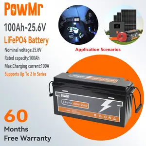PowMr 24V 100AH LiFePo4 Baterai Surya Baterai Ebike Baterai Mobil Dengan Kinerja Tinggi Built-in Perlindungan BMS 100% Energi Aktual Waktu Hidup 10 Tahun Dapat Hingga 2 Unit Seri
