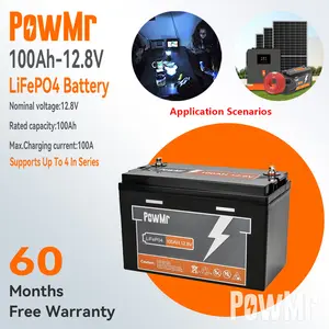 PowMr 12V 100AH LiFePo4 Baterai Surya Baterai Ebike Baterai Mobil Dengan Kinerja Tinggi Built-in Perlindungan BMS 100% Energi Aktual Waktu Hidup 10 Tahun Dapat Hingga 4 Unit Seri