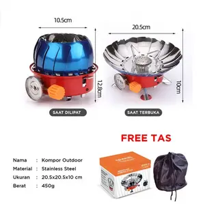 Kompor Camping Gas Alat Masak Alam Mini Lipat Bunga Anti Angin WindProof Portable Stainless Steel Hemat Gas & Nyala Api Biru Merata Free Tas