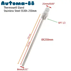 Thermowell 250mm 25cm drat NPT 1/2 Male Inch dengan Kabel Gland M12 x 1.5 untuk pelindung Temperature sensor panjang probe 250 mm 25 cm Stainless Steel SS304