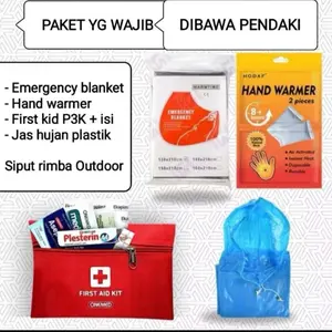Paket Lengkap pendaki : P3k+EMERGENCY+HAND WARMER+JAS HUJAN