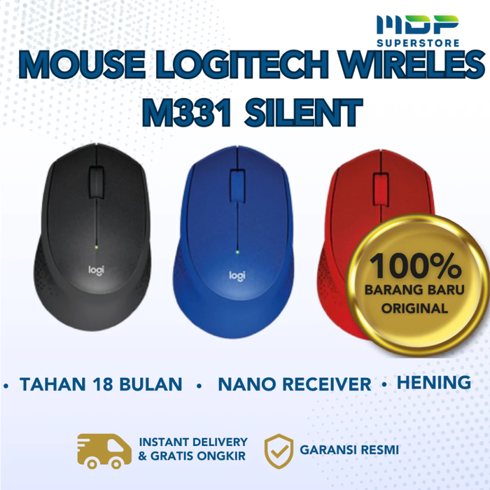 Gambar MOUSE LOGITECH WIRELES M331 SILENT CLICKS (BLACK/RED/BLUE) - BLACK dari mdpsuperstore Kota Palembang Tokopedia