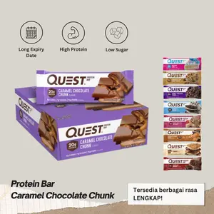 Quest Protein Bar 60g Rasa Caramel Chocolate Chunk Nutrition Energy Healthy Snack Bars Fitness Gym Low Sugar High Protein High Fiber