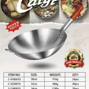 CALYPSO ONOMANE WAJAN KUALI WOK JUMBO PENGGORENGAN GAGANG KAYU 30 32 34 36 40 CM STAINLESS DIJAMIN TEBAL AWET ASLI PUAS PROMO MURAH WOW!